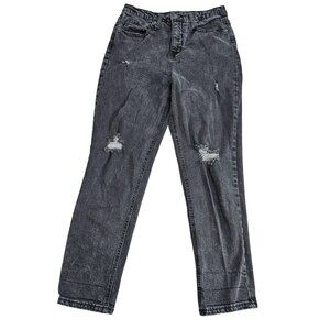 Wild Fable High Rise Mom Jeans Womens 8 Gray Charcoal Distressed Stretch Denim